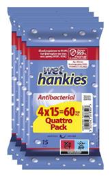 Wet Hankies Antibacterial Αντισηπτικά Μαντηλάκια Χεριών 4x15τμχ ΜΕΓΑ