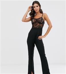 Missguided Tall lace top jumpsuit with split leg in black από το Asos