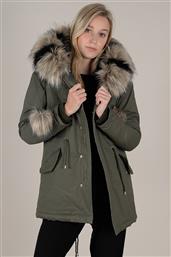 Molly Bracken γυναικείo parka με κουκούλα με γούνα - W19MB-OR129 - Χακί από το Notos
