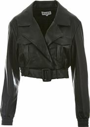 NA-KD γυναικείο faux leather jacket cropped με flap τσέπες και ζώνη - 1018-006305 - Μαυρο από το Notos