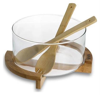 Terrestrial Σαλατιέρα με Κουτάλες Γυάλινη Διάφανη 30x24x14cm 4τμχ Nava