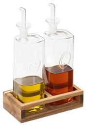 Vinegar Dispenser Wooden Base Σετ Λαδόξιδο Γυάλινο 220ml Navaris