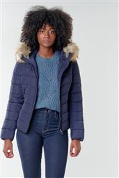 Only 15158943 Κοντό Γυναικείο Puffer Μπουφάν με Γούνινη Κουκούλα για Χειμώνα Night Sky από το Altershops