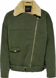 Only 15183977 Γυναικείο Biker Jacket με Επένδυση Γούνας Χακί από το Favela