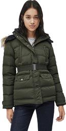 Pepe Jeans Almah Κοντό Γυναικείο Puffer Μπουφάν με Γούνινη Κουκούλα για Χειμώνα Χακί από το Modivo