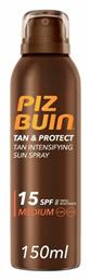 Tan & Protect Tan Intensifying Sun Αδιάβροχη Αντηλιακή Λοσιόν για το Σώμα SPF15 σε Spray 150ml Piz Buin