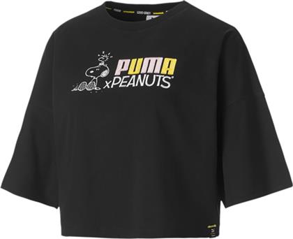 Peanuts Γυναικείο T-shirt Μαύρο με Στάμπα Puma