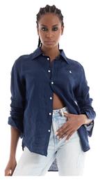 Μακρυμάνικο Γυναικείο Λινό Πουκάμισο Navy Μπλε Μονόχρωμο Ralph Lauren