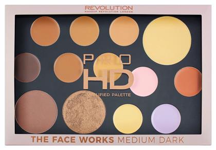 Pro HD Palette Face Works Medium/Dark Finish Powder, Concealer & Baked Highliter Revolution Beauty