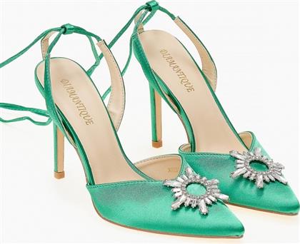 Σατέν γόβες open heel με διακοσμητική αγκράφα - Πράσινο από το Issue Fashion
