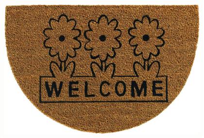 Ημικυκλικό Πατάκι Εισόδου από Κοκοφοίνικα με Αντιολισθητικό Υπόστρωμα E-Coco 004 Welcome Flowers Μπεζ 40x60εκ. Sdim