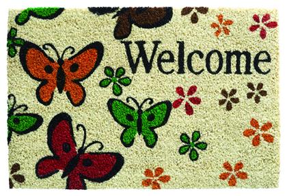 Πατάκι Εισόδου από Κοκοφοίνικα με Αντιολισθητικό Υπόστρωμα Ruco Print 400 Welcome Butterfly Πολύχρωμο 40x60εκ. Sdim από το Designdrops