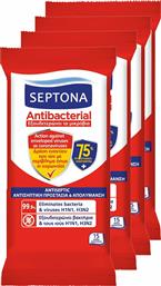 Septona Antibacterial Υγρά Μαντηλάκια 75% 4 x 15τμχ