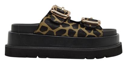 Δερμάτινα Γυναικεία Σανδάλια Flatforms σε Μαύρο Χρώμα Seven