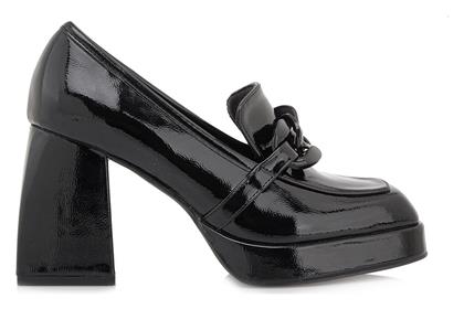 Γόβες από Λουστρίνι με Ψηλό Τακούνι Μαύρες Seven