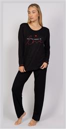 Χειμερινό Γυναικείο Σετ Πιτζάμας Βαμβακερό Μαύρο Sexen