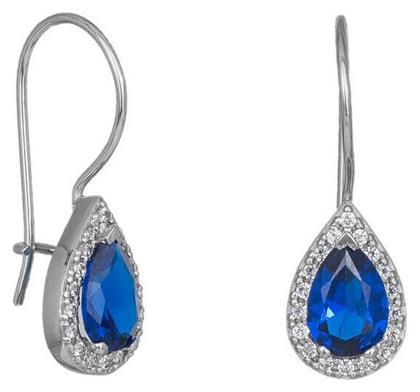 Σκουλαρίκια Κρεμαστά Ροζέτα από Λευκόχρυσο 14Κ Μπλε - Kosmima24