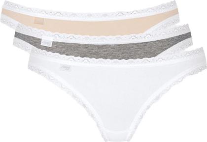 Sloggi 24/7 Weekend Tanga Βαμβακερά Γυναικεία Slip 3Pack με Δαντέλα White/Grey/Beige από το Plus4u