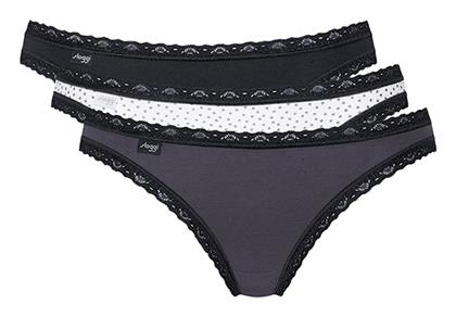 24/7 Weekend Tanga Βαμβακερά Γυναικεία Slip 3Pack με Δαντέλα White/Black/Grey Sloggi