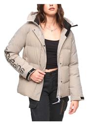 Κοντό Γυναικείο Puffer Μπουφάν για Χειμώνα Μπεζ Superdry