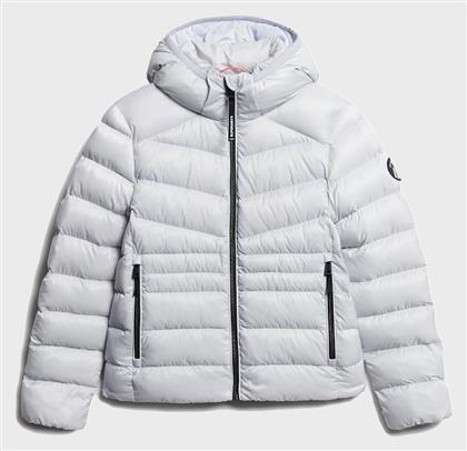 Κοντό Γυναικείο Puffer Μπουφάν για Χειμώνα Γκρι Superdry