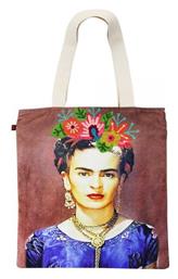 Frida Kahlo Βαμβακερή Τσάντα για Ψώνια σε Μπορντό χρώμα Synchronia