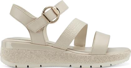 Tamaris Δερμάτινα Γυναικεία Σανδάλια με Λουράκι Flatforms Ivory από το MyShoe