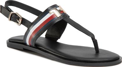 Tommy Hilfiger Δερμάτινα Γυναικεία Σανδάλια σε Μαύρο Χρώμα από το Epapoutsia