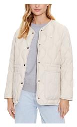 Κοντό Γυναικείο Puffer Μπουφάν για Χειμώνα Μπεζ Tommy Hilfiger