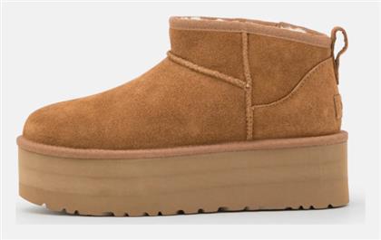 Ultra Classic Mini Platform Suede Γυναικεία Μποτάκια με Πλατφόρμα & Γούνα Chestnut Ugg Australia