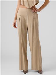 Vero Moda Γυναικεία Ψηλόμεση Υφασμάτινη Παντελόνα σε Wide Γραμμή σε Μπεζ Χρώμα από το Plus4u
