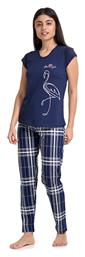 Vienetta γυναικεία βαμβακερή πυτζάμα με μακρύ παντελόνι ''Let's Flamingle''-008207 Μπλε Μαρίν από το Zaboo